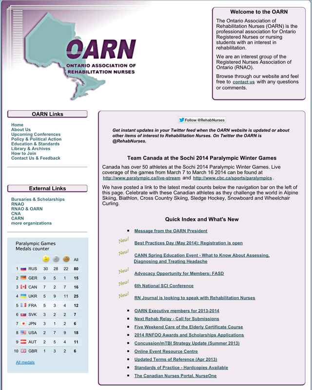 OARN Homepage Screenshot during 2014 Paralympics
